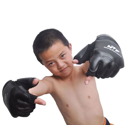 New Leather Half Finger Kids Children Karate Boxing Gloves