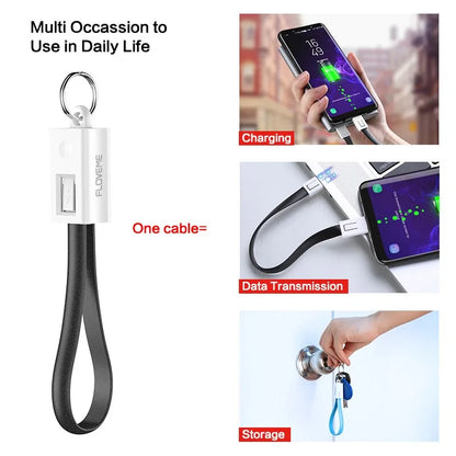 Mini KeyChain USB Cable: Lightning, Micro USB, Type C (iPhone, Samsung)