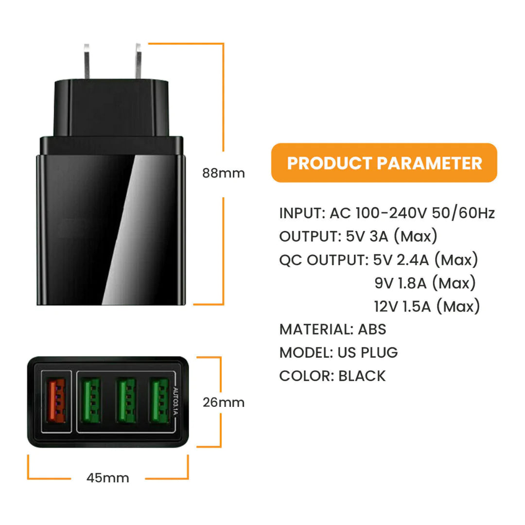 Fast Charge 3.0 USB Hub Wall Charger