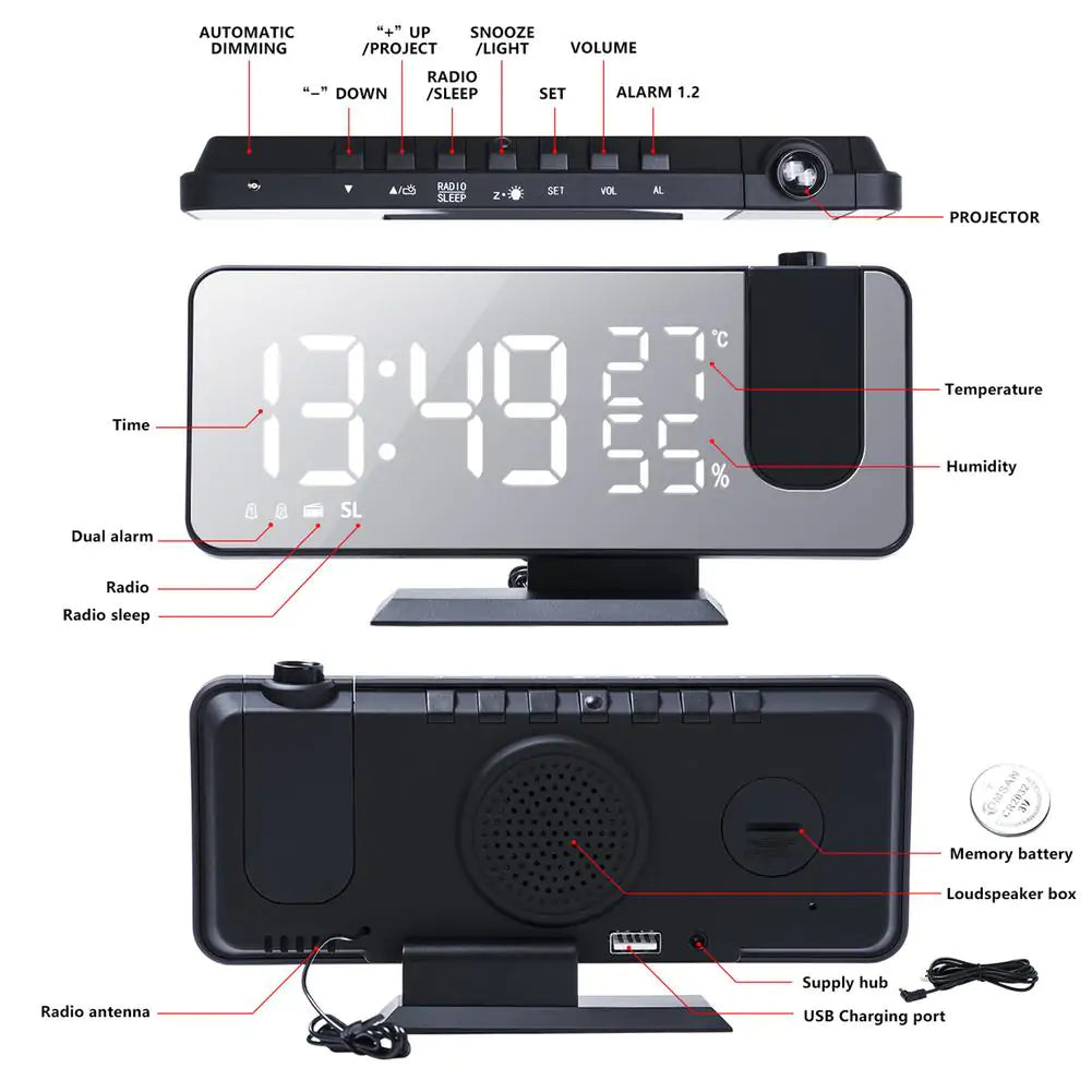 LED Digital Projection Alarm Clock Watch