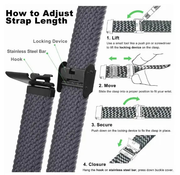 Black Green Braided Watch Band