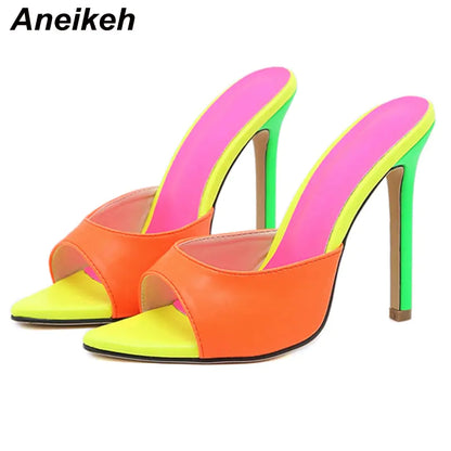 Aneikeh 2023 Orange Sandals Mules High Heels